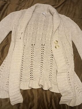 Cottagecore Cream Open-Knit Ruffled Cardigan